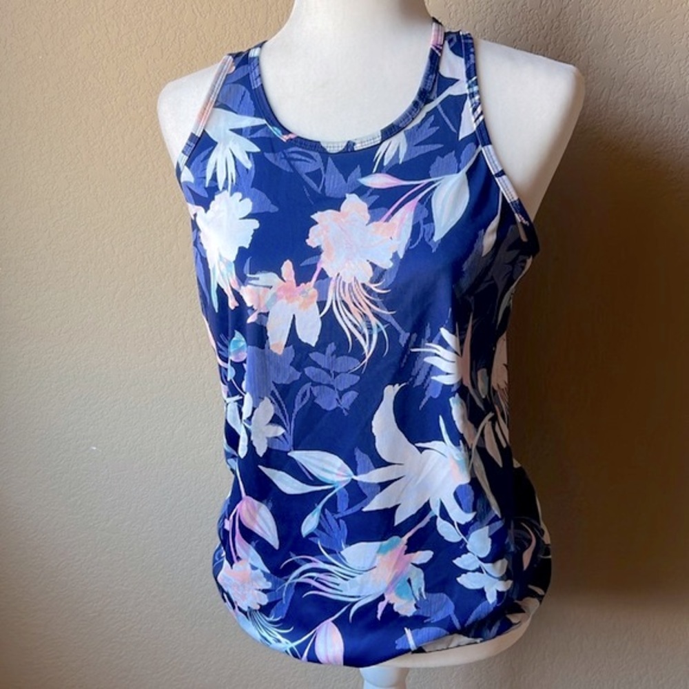 Blue floral Tek Gear racer back workout tank, size small